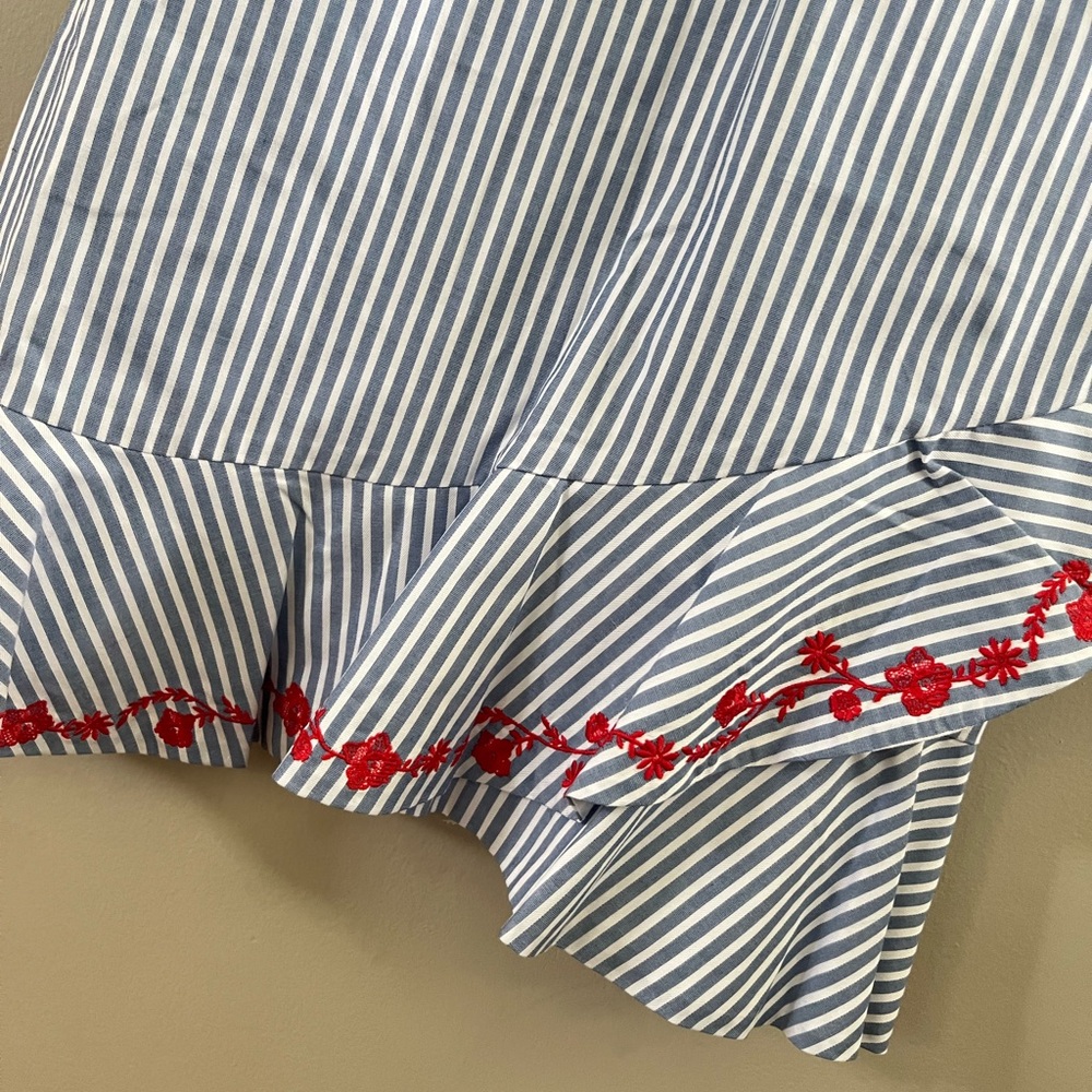 Draper James Embroidered Faux Wrap Dress Blue White Stripes Ruffle Size 6‎ - Picture 5 of 7